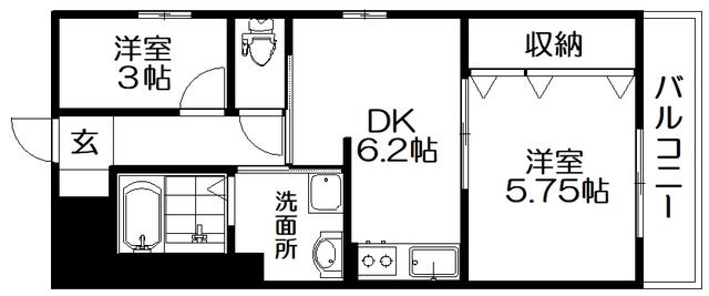 アルファクラージュ3(2DK/2階)の間取り写真