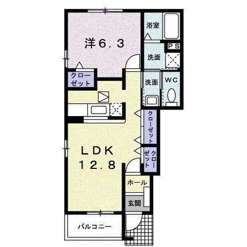 ヴィラスクエアC(1LDK/1階)の間取り写真