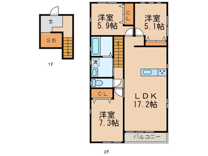ソフィス元宮(3LDK/2階)の間取り写真