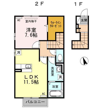 ランジェ ユイ(1LDK/2階)の間取り写真