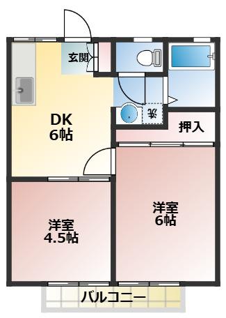 パナハイツ篠(2DK/2階)の間取り写真