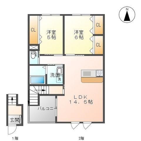 ユニヴァリィ イノバル(2LDK/2階)の間取り写真