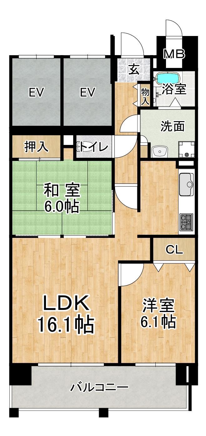 ウエストコート8番街2番館(2LDK/10階)の間取り写真