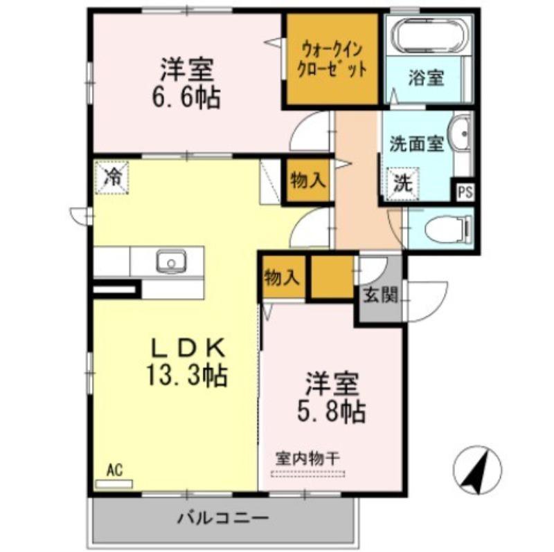 ファミール タカゼン E棟(2LDK/2階)の間取り写真