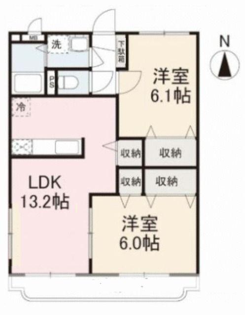 FRUITFUL B棟(2LDK/1階)の間取り写真