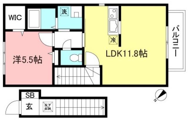 ガーデンコート烏山(1LDK/2階)の間取り写真