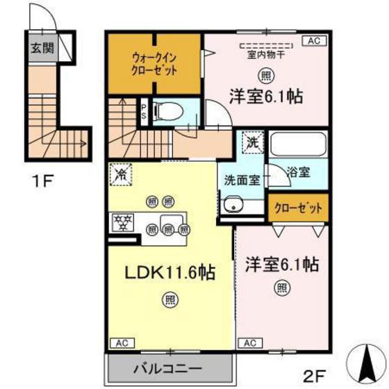 シャンポールさい E棟(2LDK/2階)の間取り写真