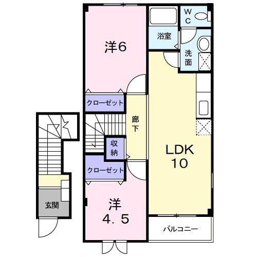 カルフール(2LDK/2階)の間取り写真