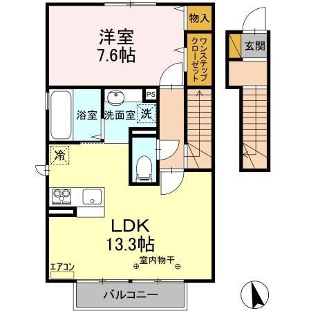 ノ-ルロワール B(1LDK/2階)の間取り写真