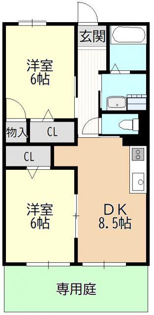 名鉄瀬戸線 旭前駅 徒歩34分 2階建 築28年(2DK/1階)の間取り写真