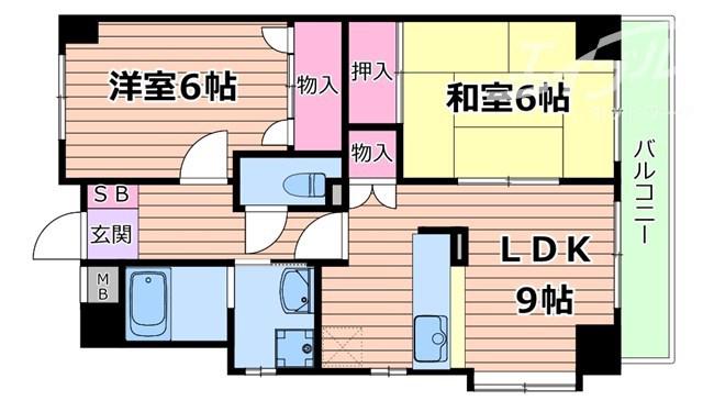 ドムール三国2番館(2LDK/5階)の間取り写真