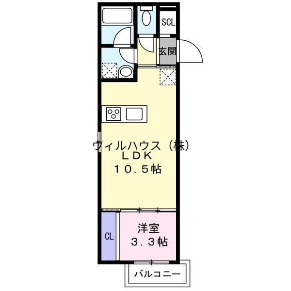 ヴィーブル北花田(1LDK/2階)の間取り写真