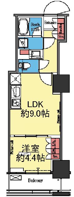 パークアクシス横濱関内SQUARE(1LDK/4階)の間取り写真