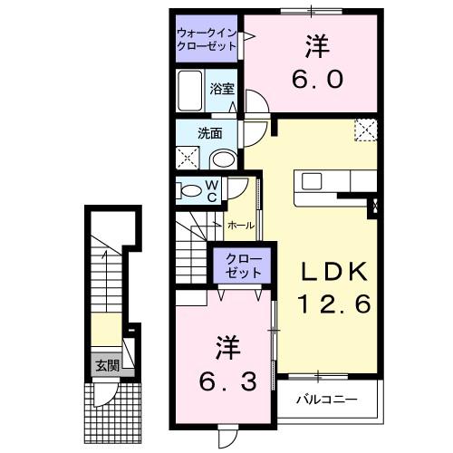クラール・ブリーゼ(2LDK/2階)の間取り写真
