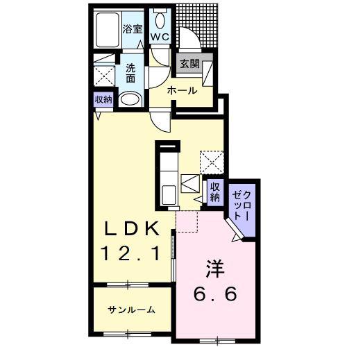 モルティIX(1LDK/1階)の間取り写真