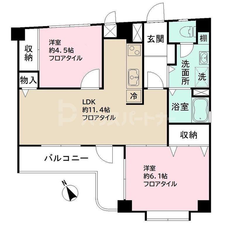 LEO六拾弐番館(2LDK/4階)の間取り写真