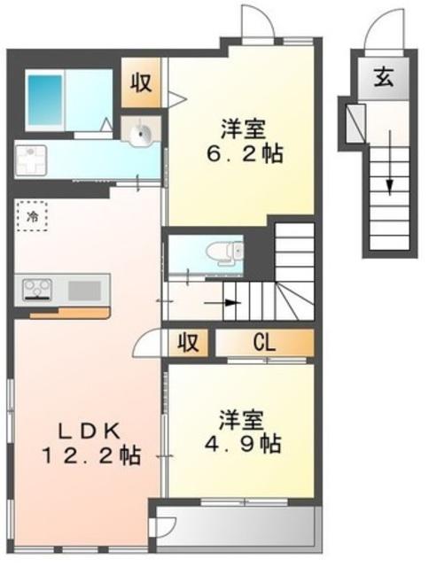 GRANDEUR(2LDK/2階)の間取り写真