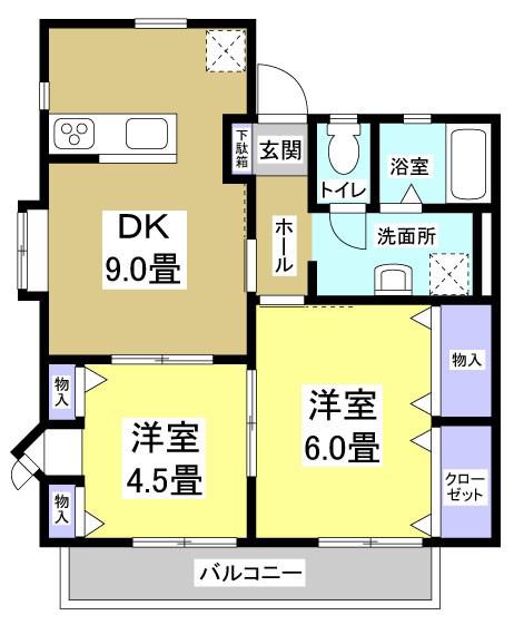 フォレストヒル(2DK/2階)の間取り写真