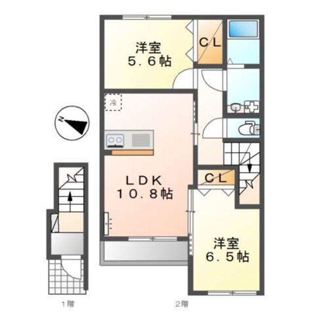 ルノンロワール(2LDK/2階)の間取り写真