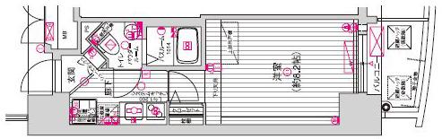 ラシュレエグゼ難波南(1K/12階)の間取り写真