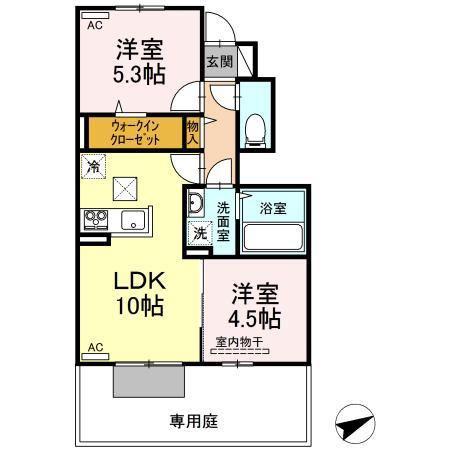 ナーブ観音寺(2LDK/1階)の間取り写真