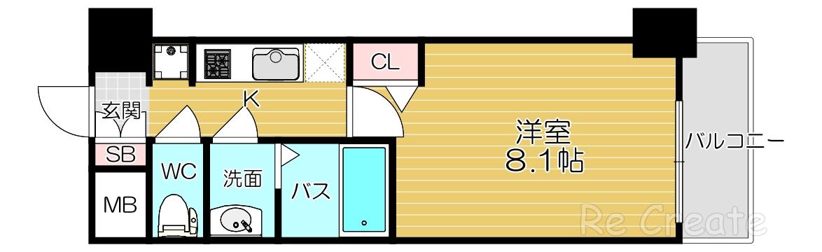 プレサンス谷町九丁目駅前(1K/8階)の間取り写真