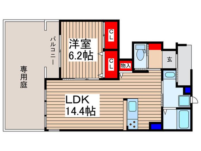 プロベニール(1LDK/1階)の間取り写真