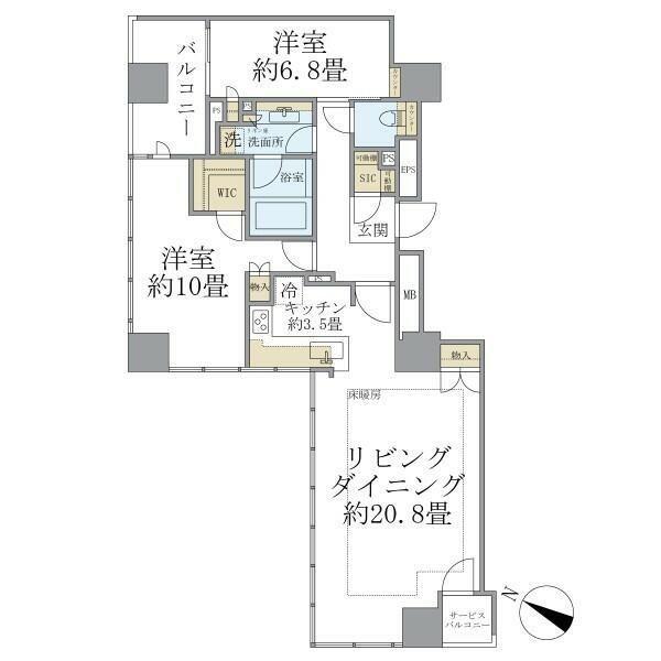 ブリリア二番町(2LDK/17階)の間取り写真