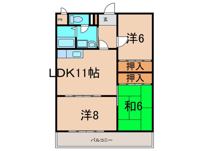 グレース牧の里南館(3LDK/1階)の間取り写真
