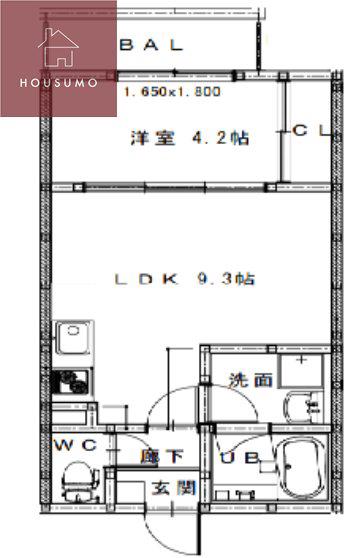 コスモクレスト新石切(1LDK/3階)の間取り写真