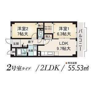 ウィルあじま(2LDK/2階)の間取り写真