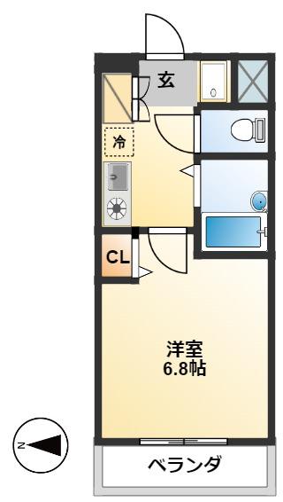 ベルスーズ(1K/4階)の間取り写真