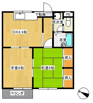 コスモシティ千間台(2DK/3階)の間取り写真
