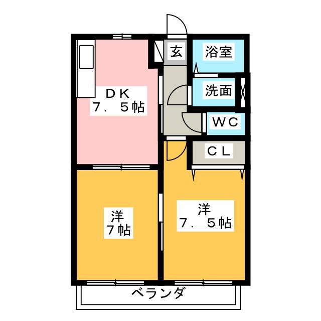 ゆうあいII(2DK/1階)の間取り写真