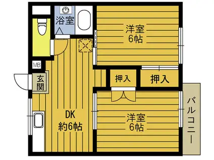 弥生アパート(2DK/2階)の間取り写真