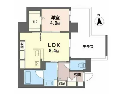 ウェルホームズ法円坂(1LDK/1階)の間取り写真