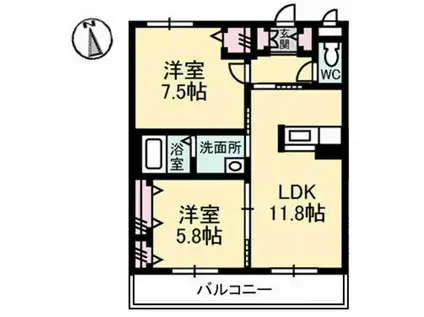 徳島県徳島市 3階建 築12年(2LDK/3階)の間取り写真