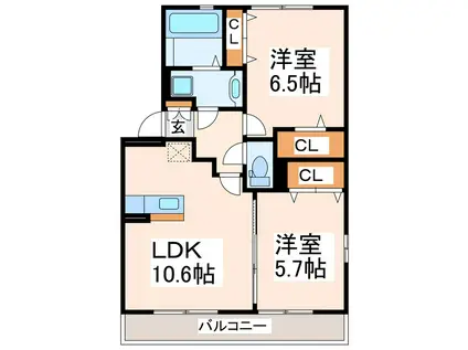 ルミエールハウス(2LDK/2階)の間取り写真