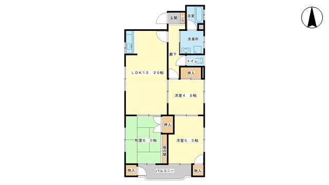 垣根マンション(3LDK/3階)の間取り写真