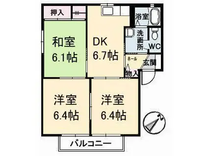 フォーレスODA A棟(3DK/1階)の間取り写真