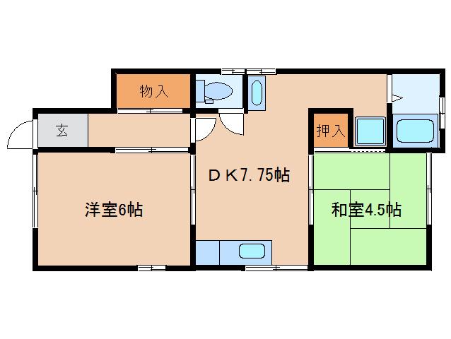 ハイツ山崎新町(2DK/2階)の間取り写真