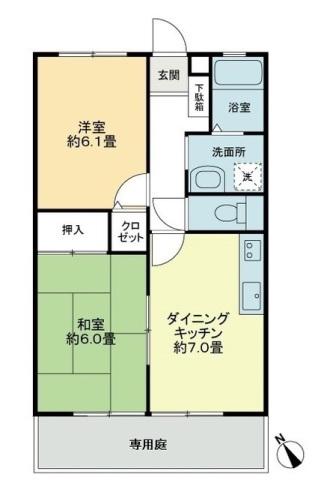 タートルハイツA(2DK/1階)の間取り写真