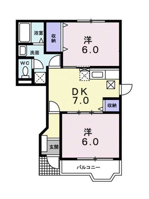 ドリームハイツ垣生B(2DK/1階)の間取り写真