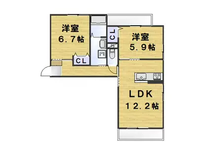 ファミールコート 松葉(2LDK/2階)の間取り写真