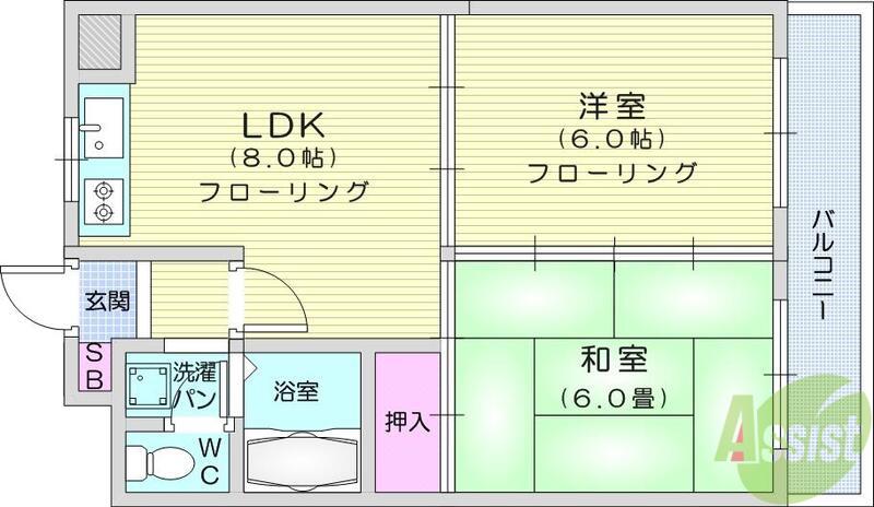 第7銅谷ビル(2LDK/4階)の間取り写真