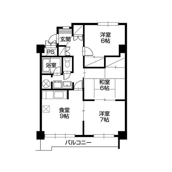 帯広マンション第1(3DK/3階)の間取り写真