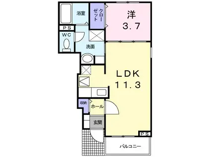 ラ・メール(1LDK/1階)の間取り写真