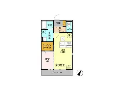 ゼピュロスみどりのH棟(1LDK/1階)の間取り写真