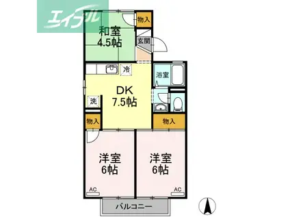 ドミール平野B棟(3DK/2階)の間取り写真