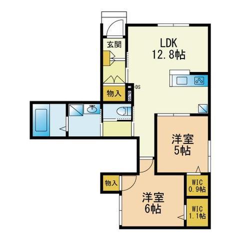 ENEウエスト姪浜駅(2LDK/1階)の間取り写真